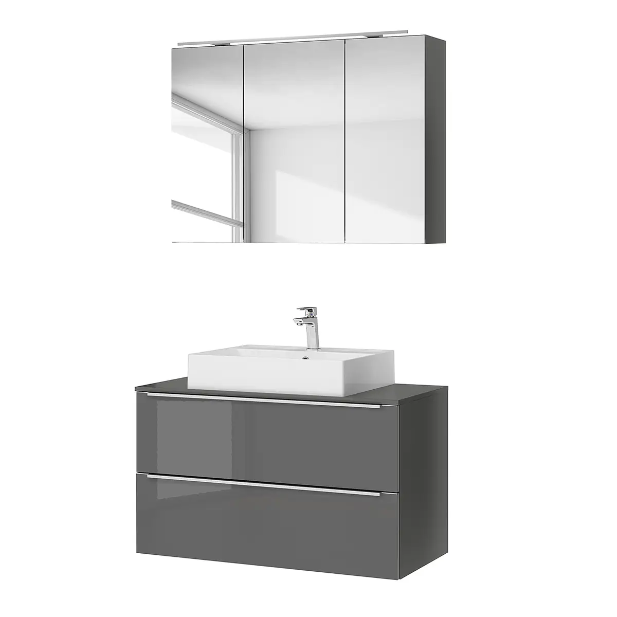 Badezimmerset MYBA XX 2-teilig 100cm Grau/Hochglanz Grau | Grau