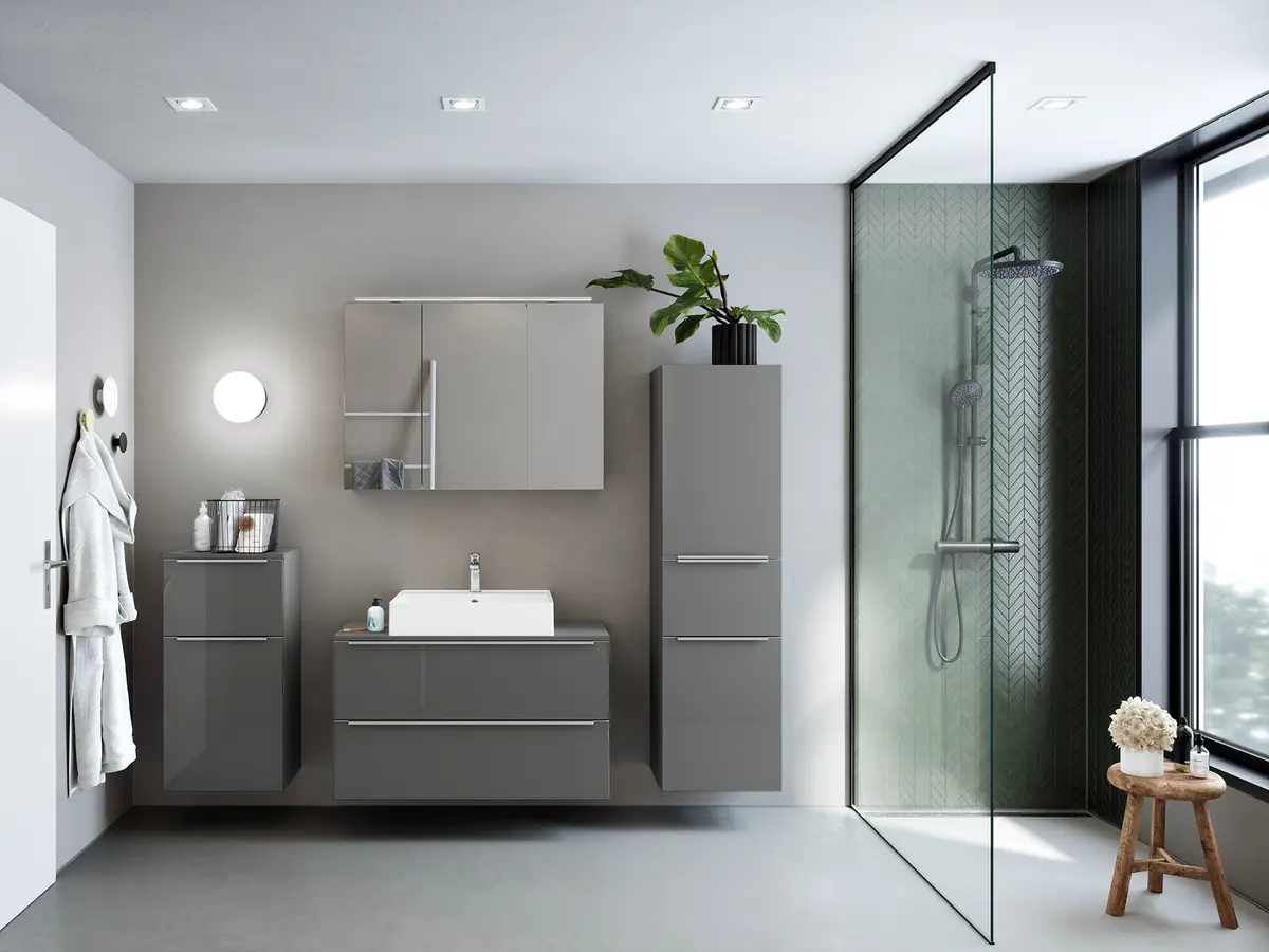 Badezimmerset MYBA XX 2-teilig 100cm Grau/Hochglanz Grau | Grau
