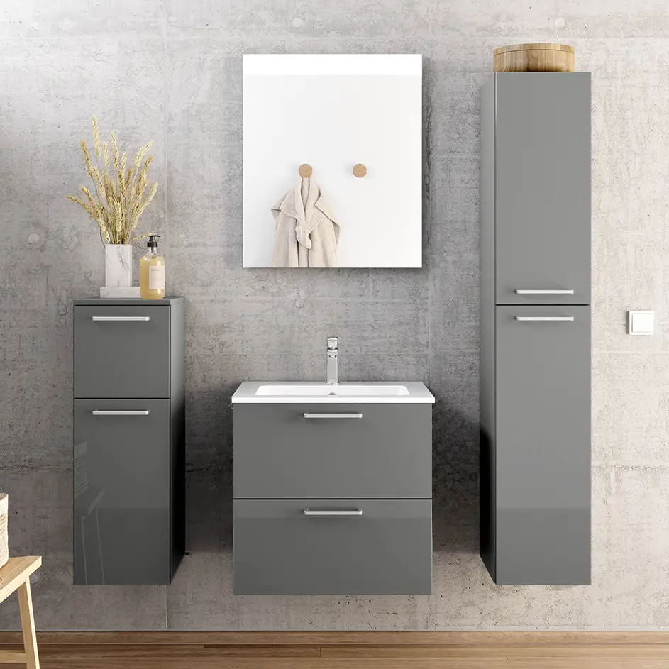 Badezimmerset MYBA XIV 4-teilig 120cm Grau/Hochglanz Grau