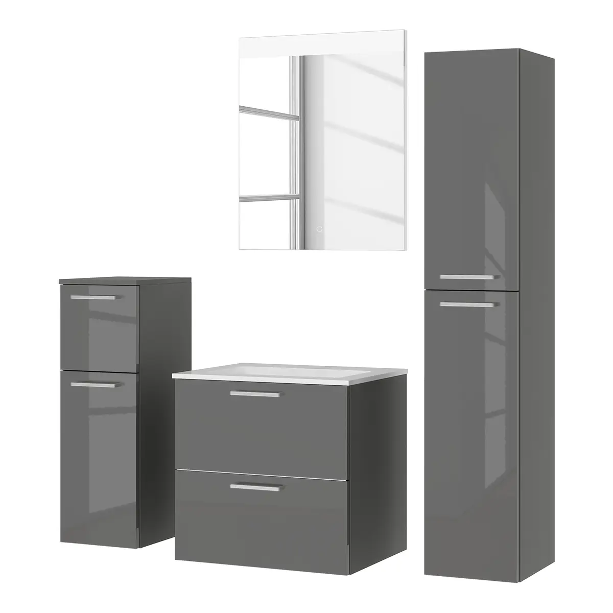 Badezimmerset MYBA XIV 4-teilig 120cm Grau/Hochglanz Grau