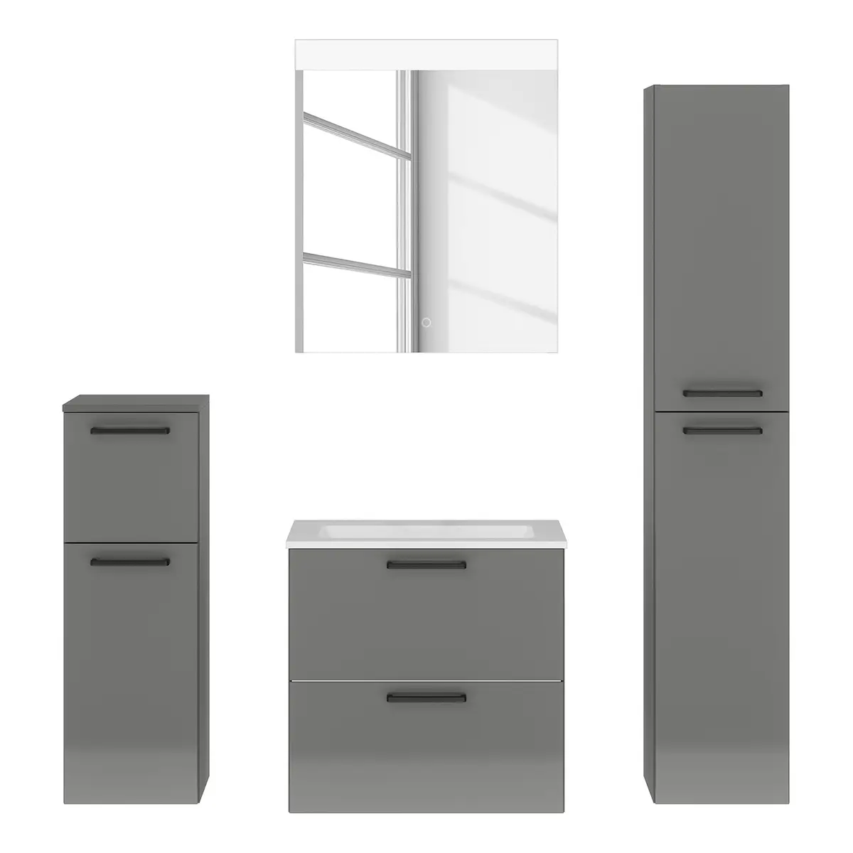 Badezimmerset MYBA XV 4-teilig 120cm Grau/Hochglanz Grau | Grau