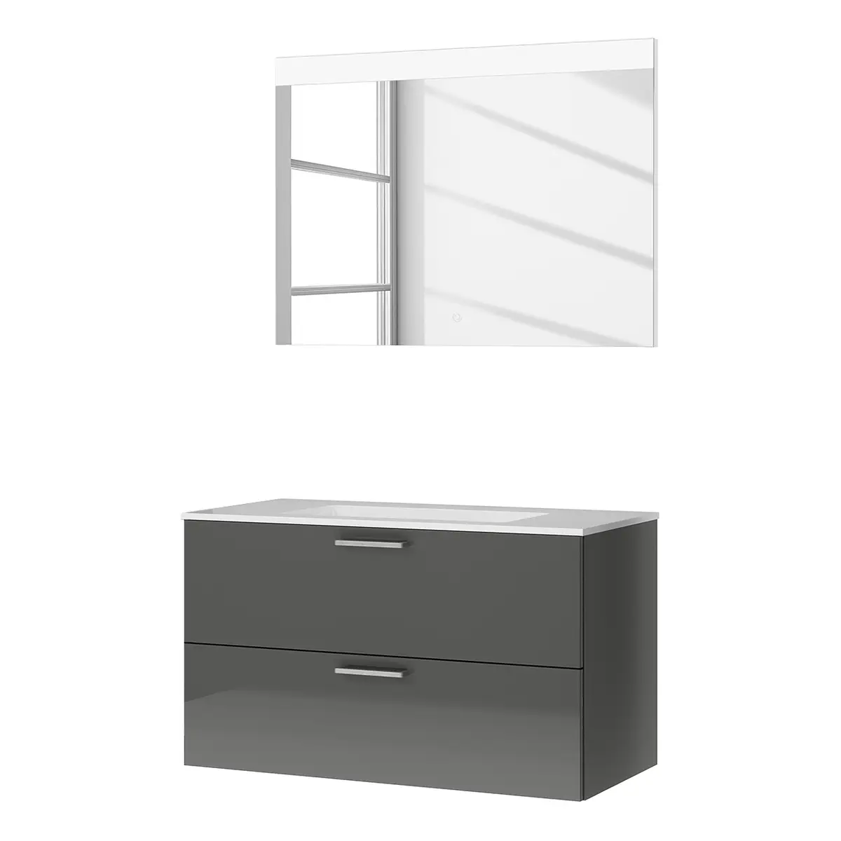 Badezimmerset MYBA IX 2-teilig 100cm Grau/Hochglanz Grau | Grau