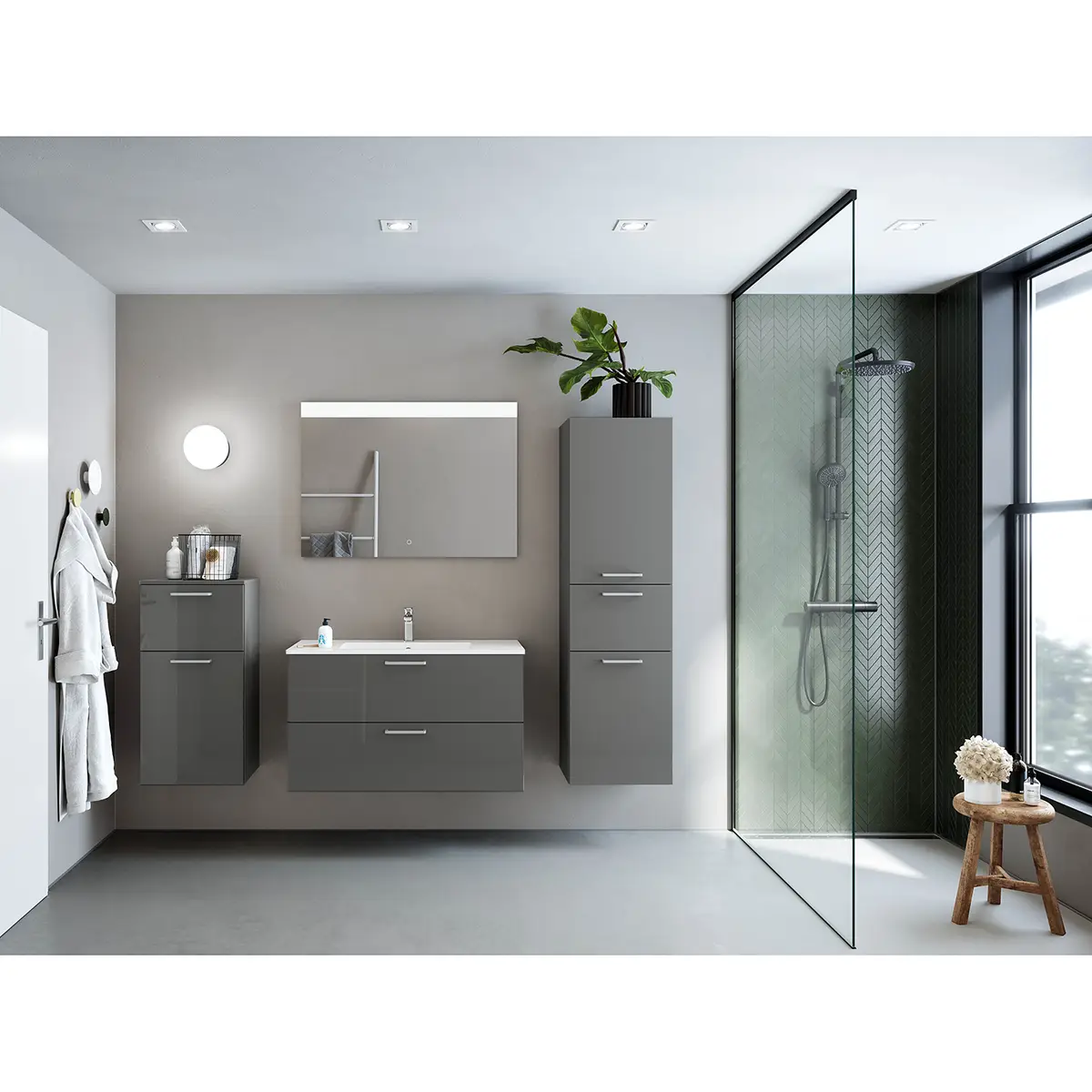 Badezimmerset MYBA IX 2-teilig 100cm Grau/Hochglanz Grau | Grau