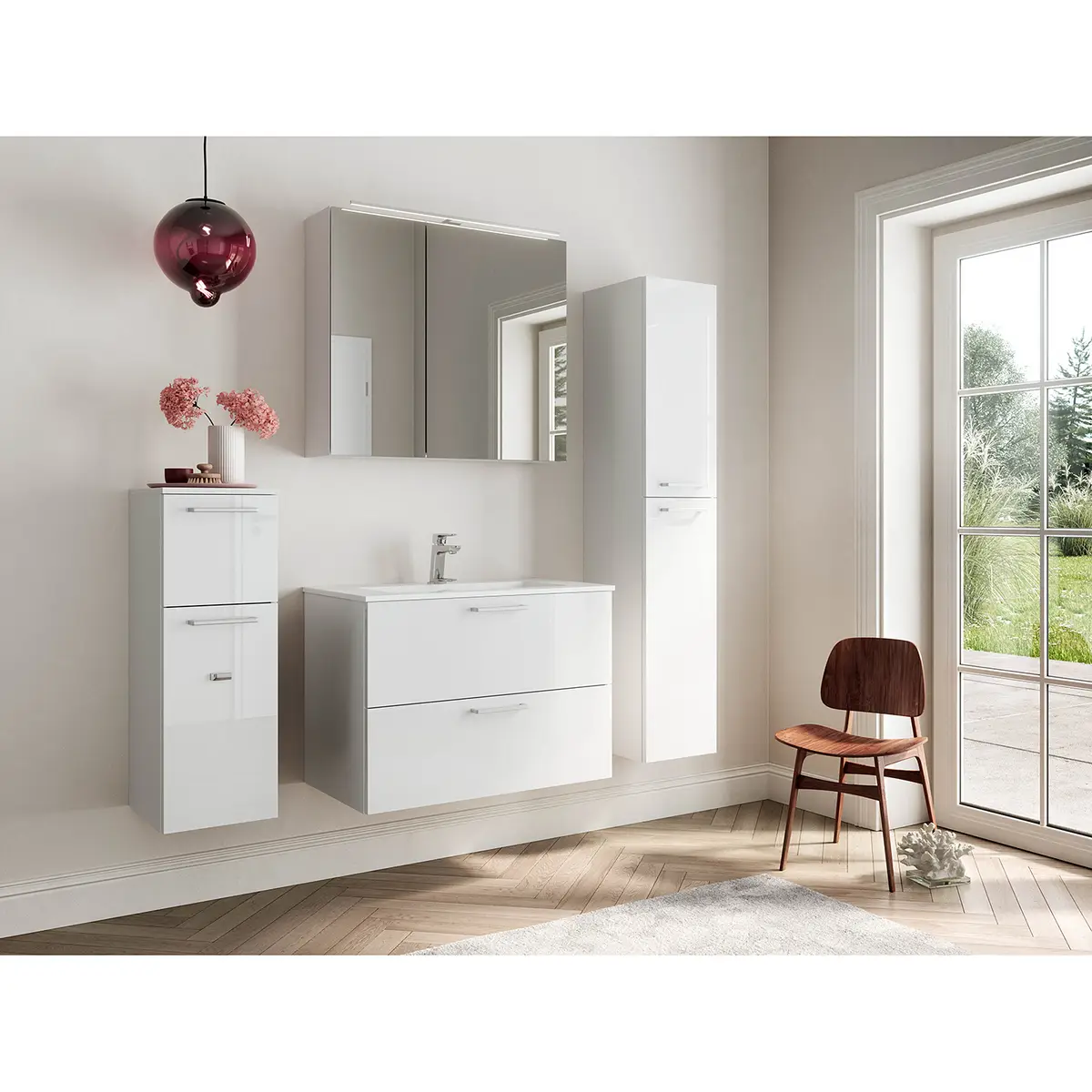 Badezimmerset MYBA XII 2-teilig 80cm Weiß/Hochglanz Weiß | Weiß