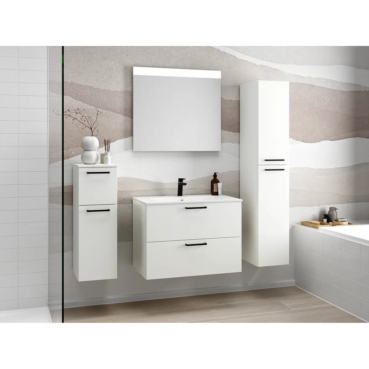 Badezimmerset MYBA XI 2-teilig 80cm Weiß/Weiß | Weiß