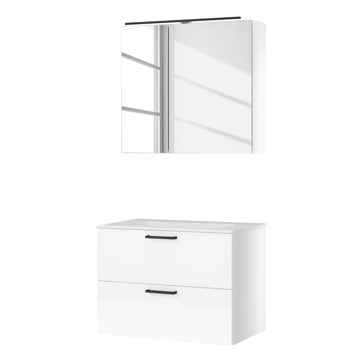 Badezimmerset MYBA XIII 2-teilig 80cm Weiß/Hochglanz Weiß