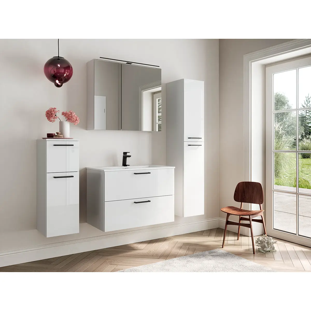 Badezimmerset MYBA XIII 2-teilig 80cm Weiß/Hochglanz Weiß