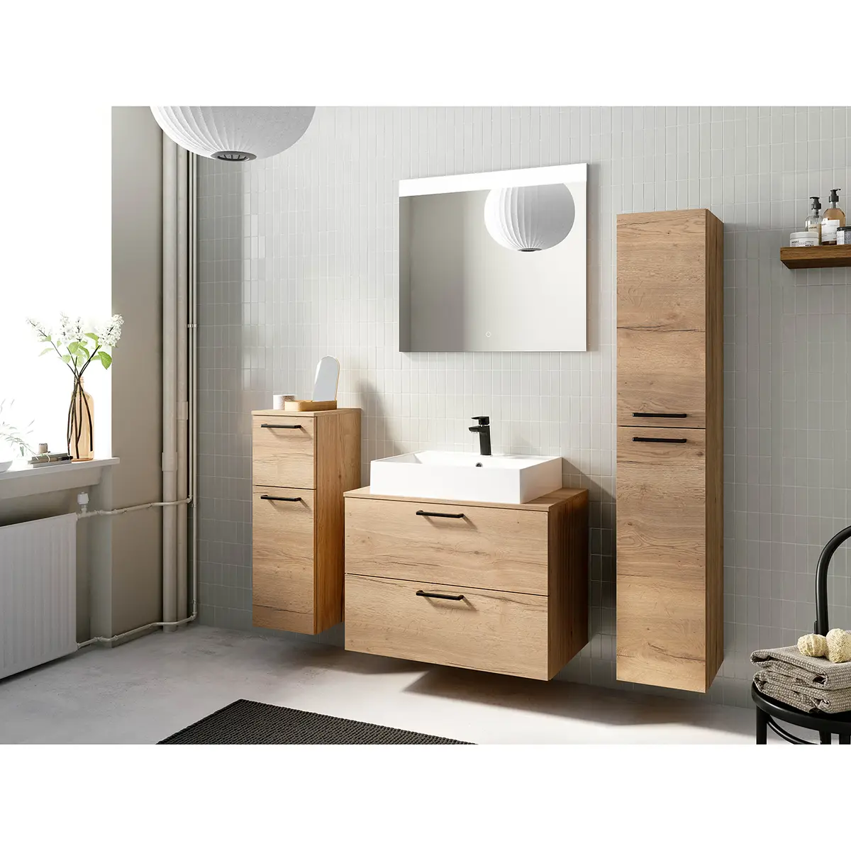 Waschtisch MYBA VIII 80cm Weiß/Eiche Dekor | Holztöne