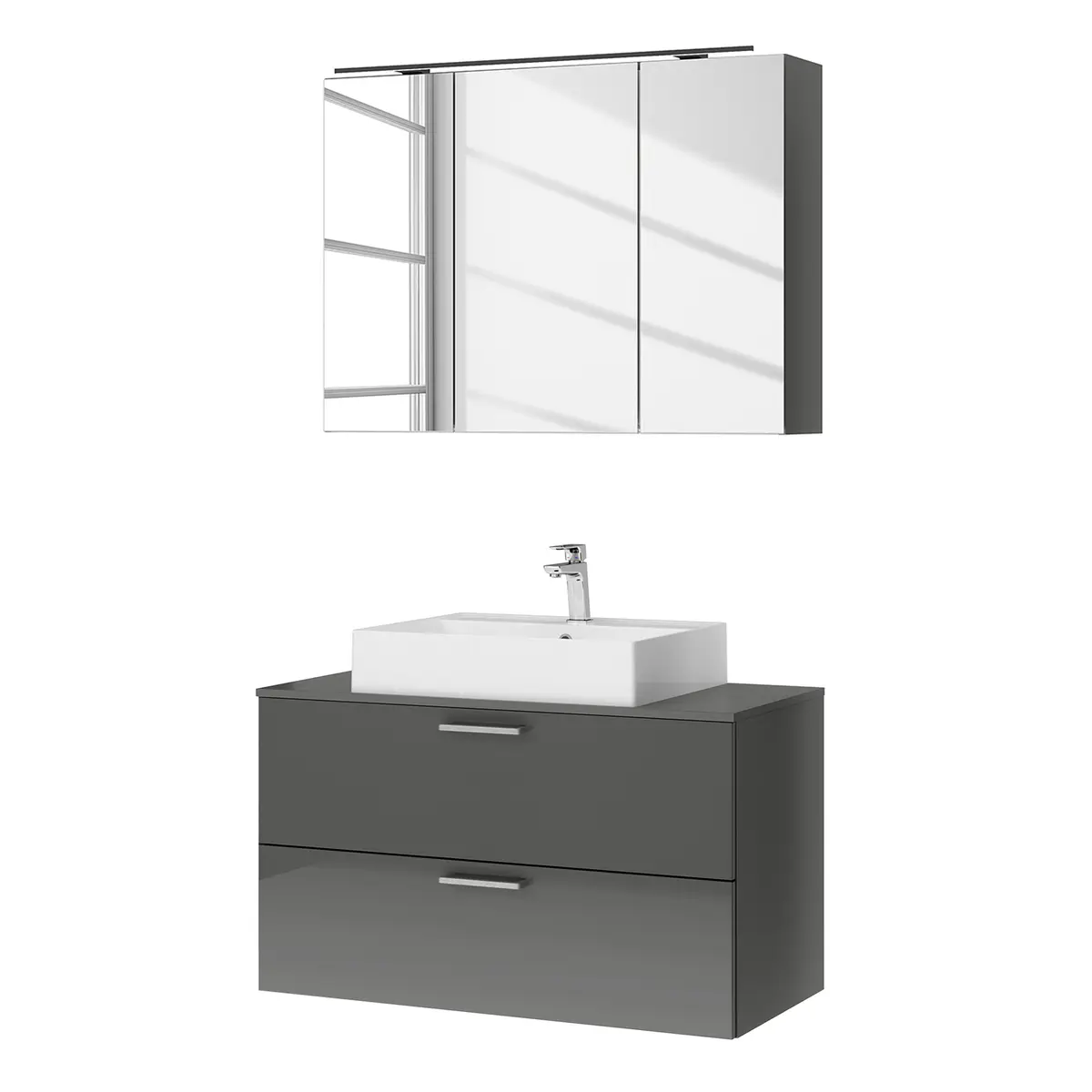Badezimmerset MYBA XXVIII 2-teilig 100cm Grau/Hochglanz Grau | Grau