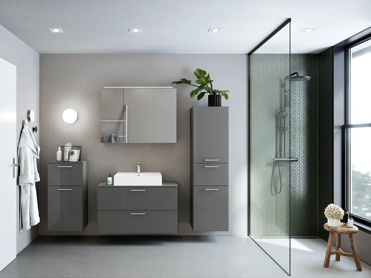 Badezimmerset MYBA XXVIII 2-teilig 100cm Grau/Hochglanz Grau | Grau
