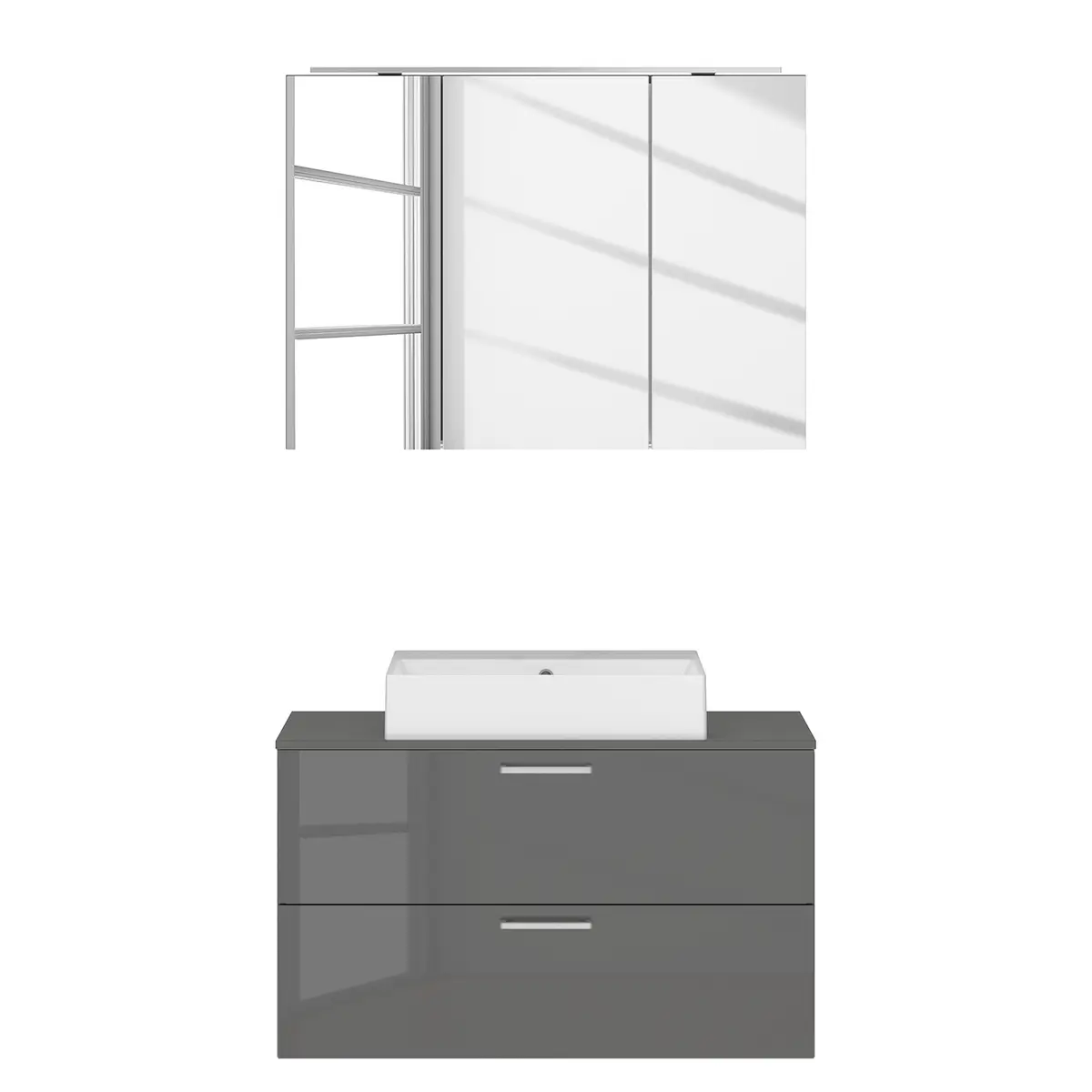 Badezimmerset MYBA XXVIII 2-teilig 100cm Grau/Hochglanz Grau | Grau