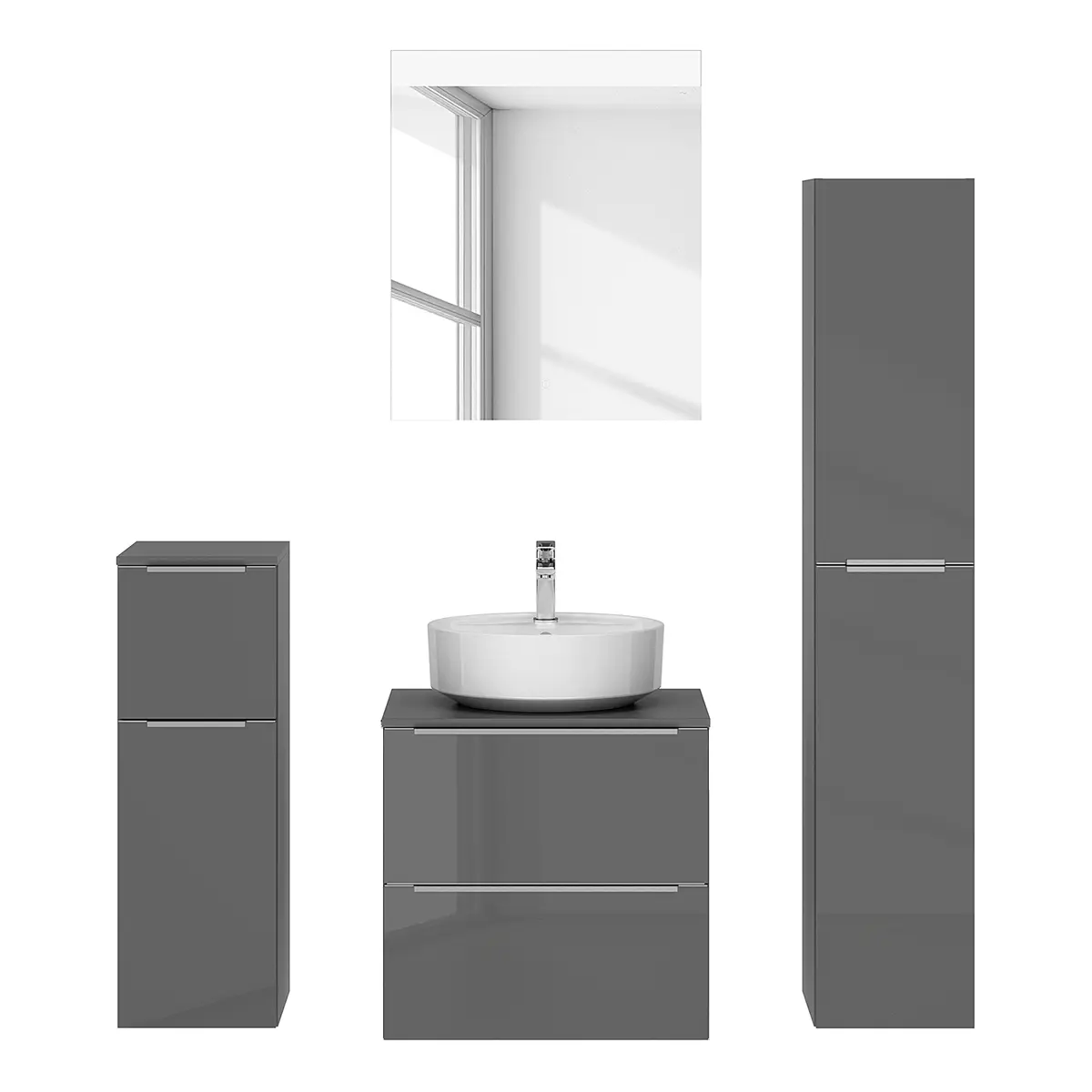 Badezimmerset MYBA XXXVIII 4-teilig 120cm Grau/Hochglanz Grau | Grau