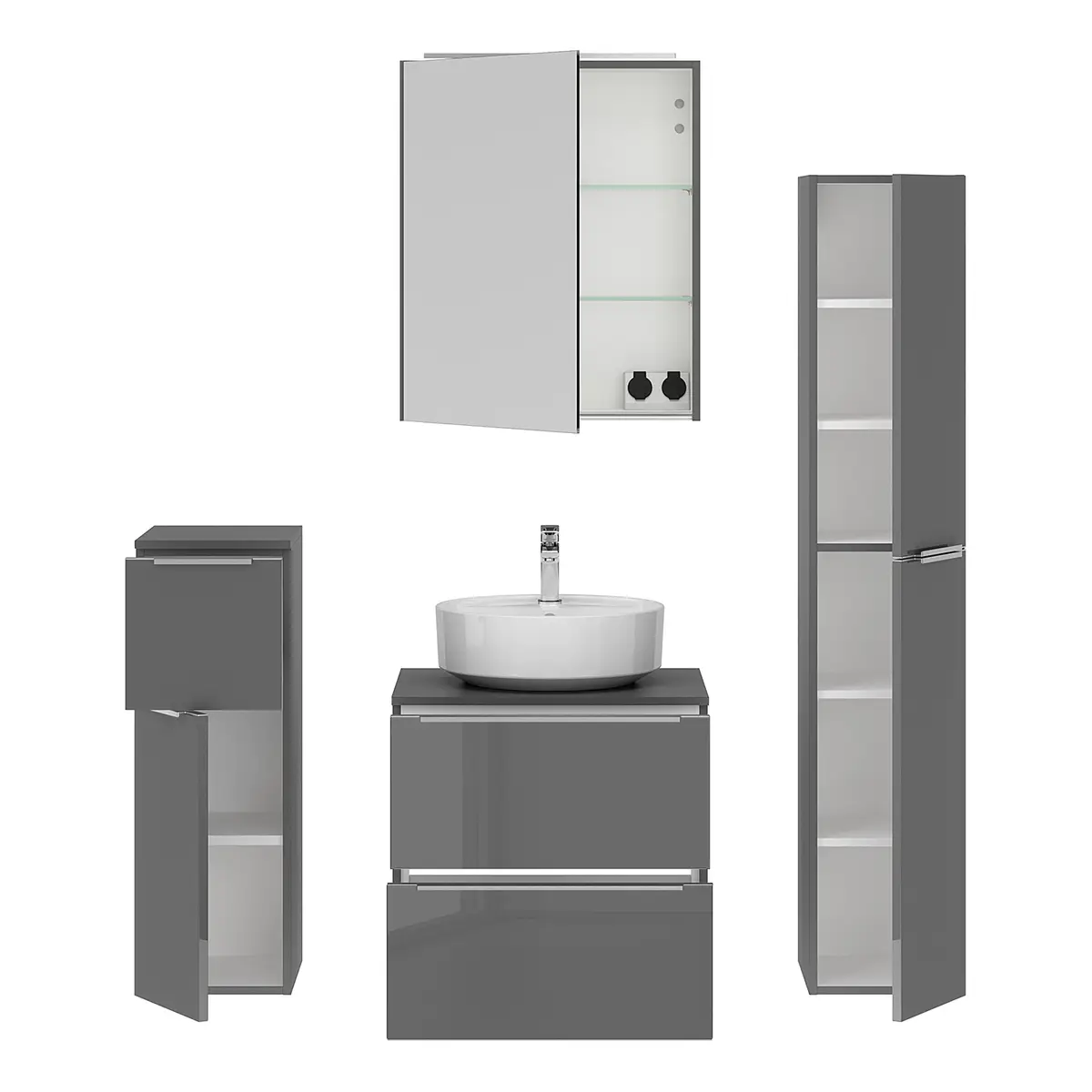 Badezimmerset MYBA XL 4-teilig | Grau