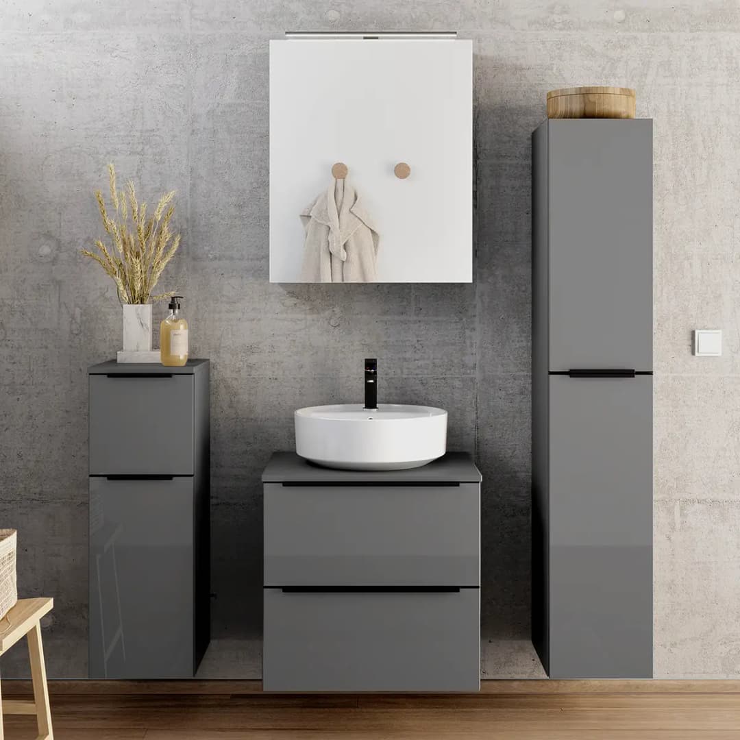 Badezimmerset MYBA XLI 4-teilig 120cm Grau/Hochglanz Grau | Grau