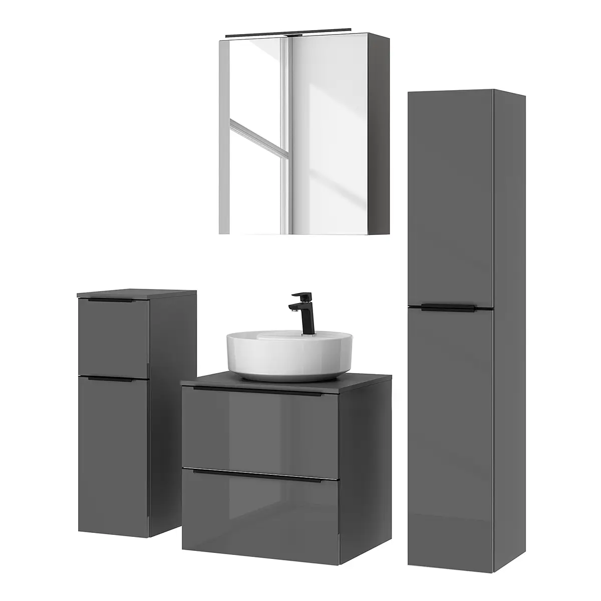 Badezimmerset MYBA XLI 4-teilig 120cm Grau/Hochglanz Grau | Grau