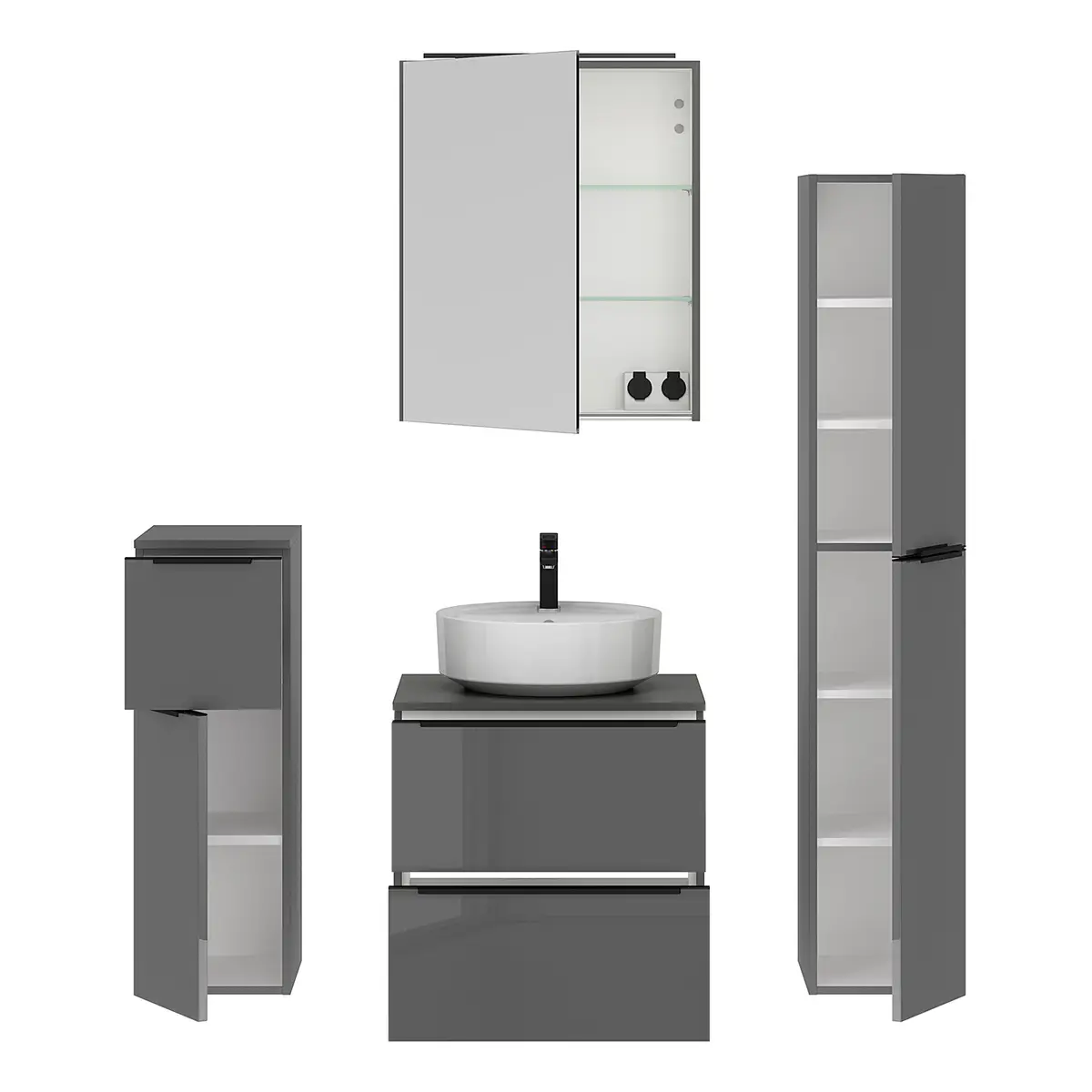 Badezimmerset MYBA XLI 4-teilig 120cm Grau/Hochglanz Grau | Grau