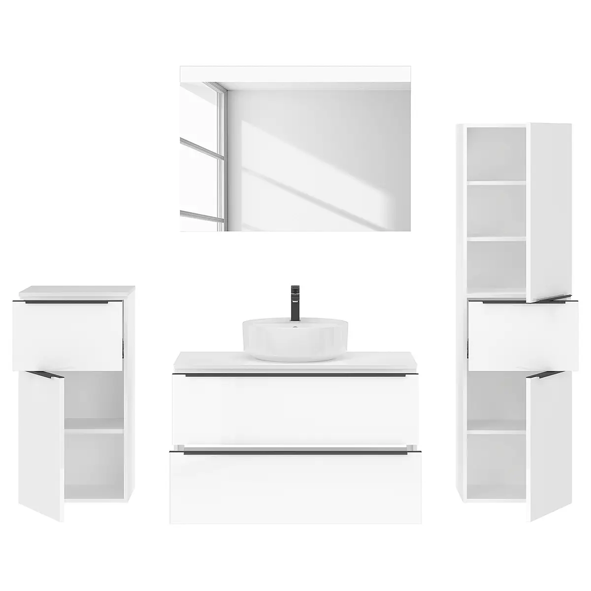 Badezimmerset MYBA XXXIX 4-teilig 190cm Weiß/Hochglanz Weiß | Weiß
