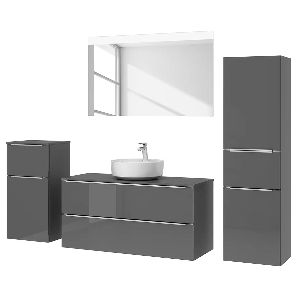 Badezimmerset MYBA XXXVIII 4-teilig 210cm Grau/Hochglanz Grau | Grau