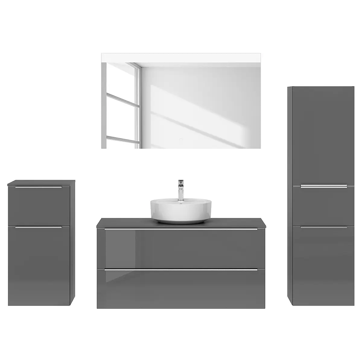 Badezimmerset MYBA XXXVIII 4-teilig 210cm Grau/Hochglanz Grau | Grau