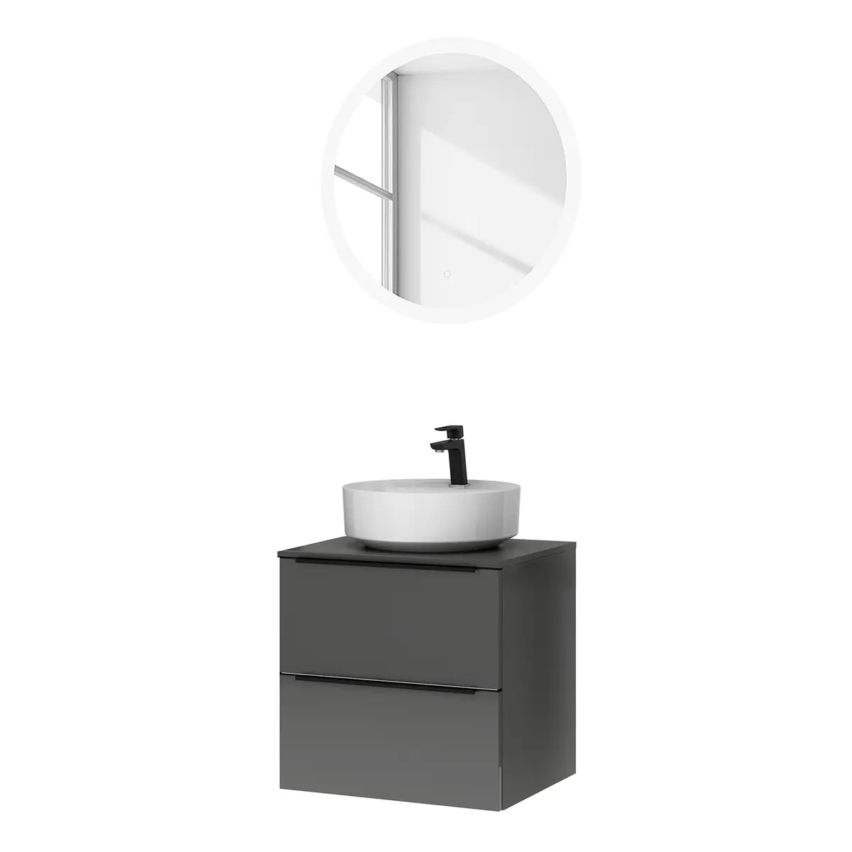 Badezimmerset MYBA LI 2-teilig 60cm Grau/Hochglanz Grau | Grau