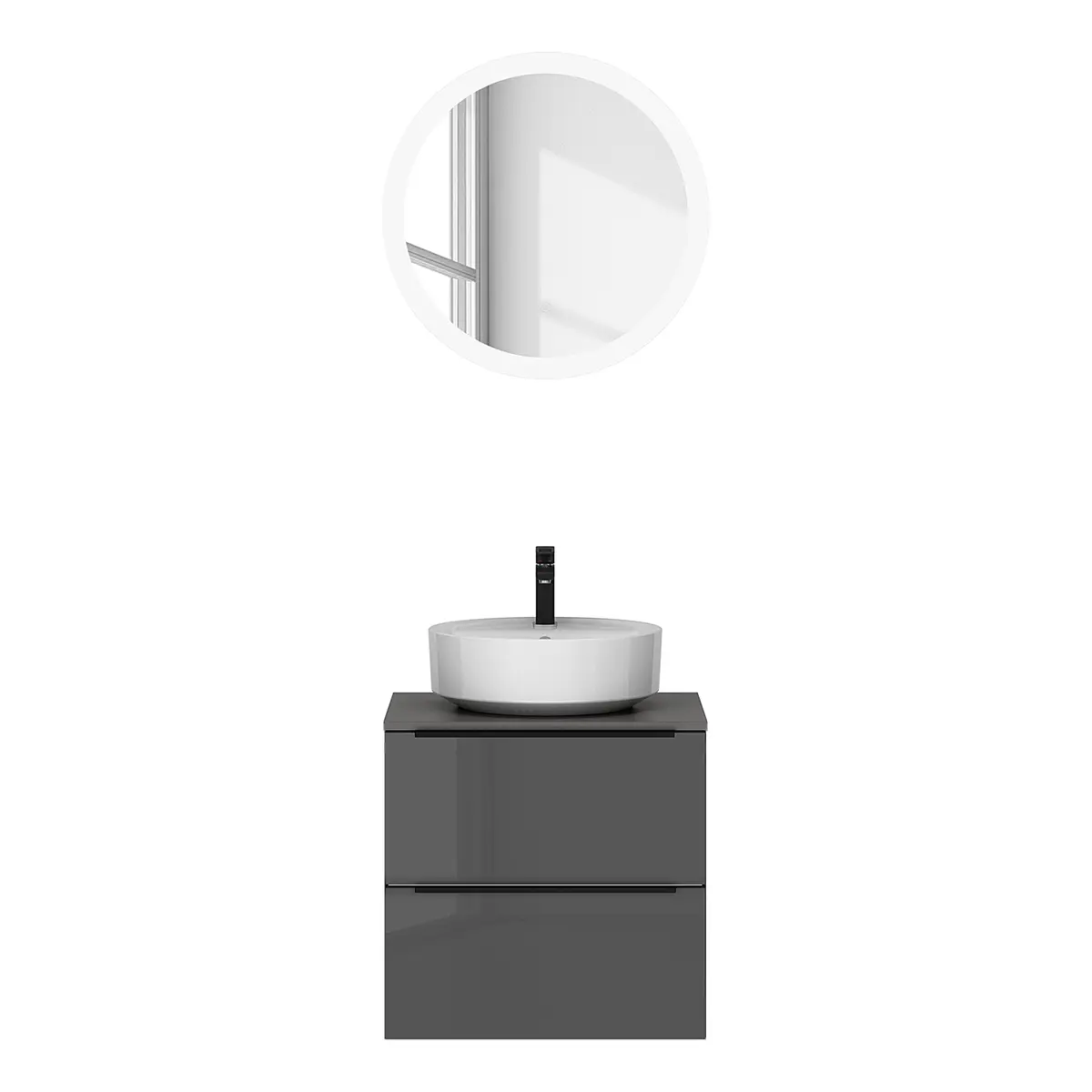 Badezimmerset MYBA LI 2-teilig 60cm Grau/Hochglanz Grau | Grau