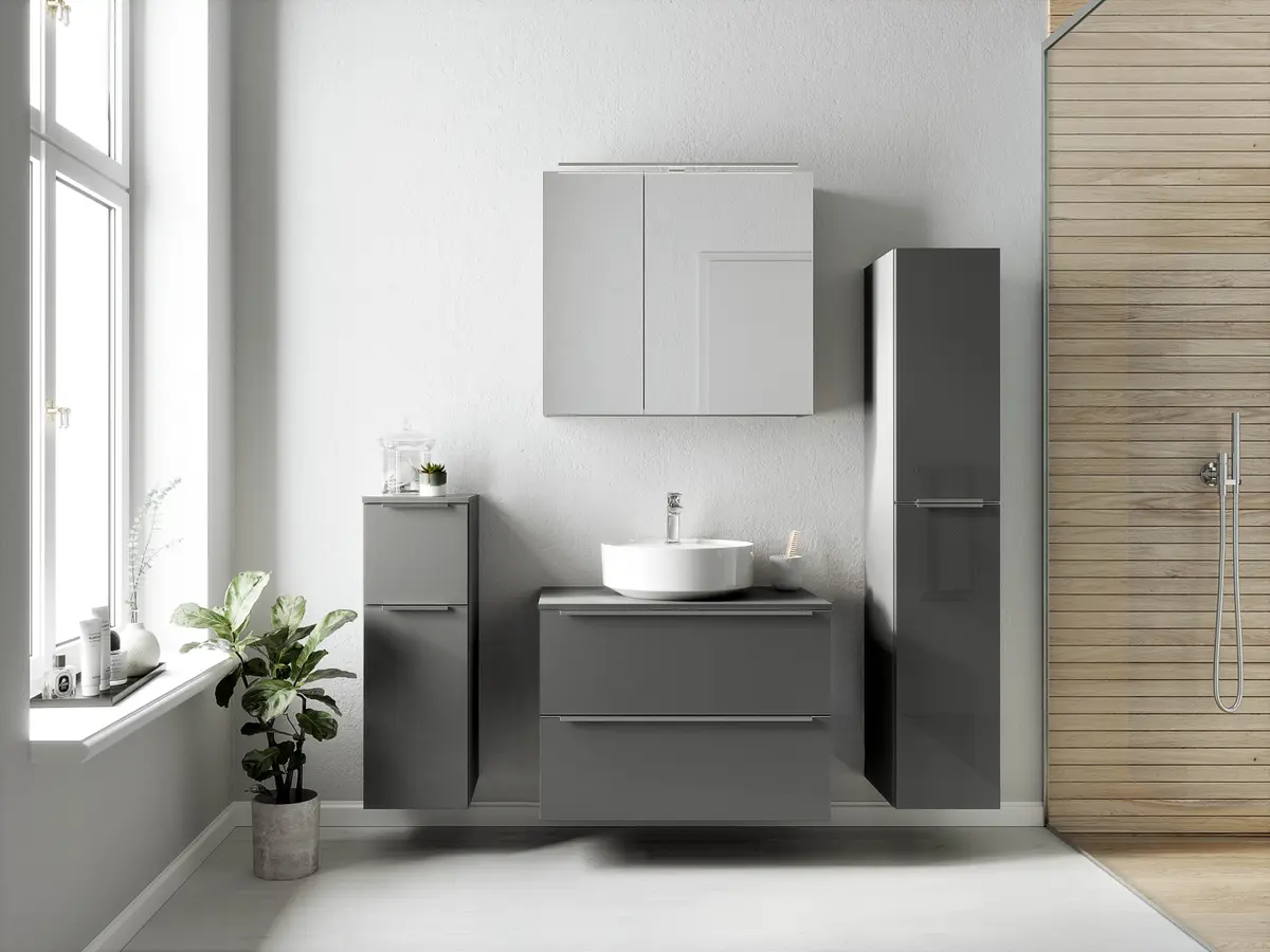 Badezimmerset MYBA XXXVI 2-teilig 80cm Grau/Hochglanz Grau