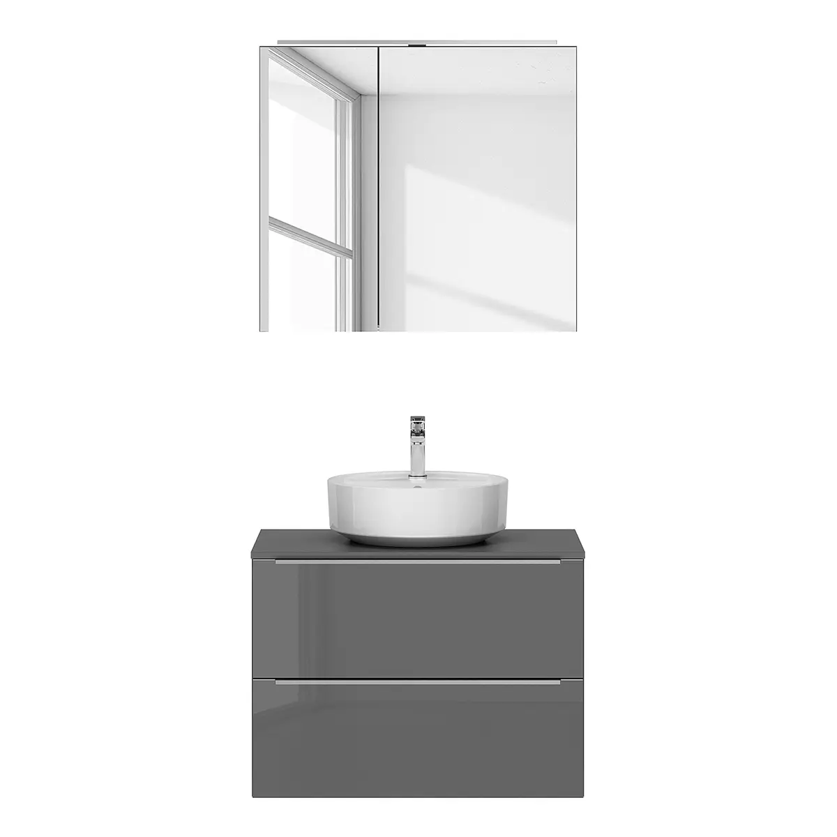 Badezimmerset MYBA XXXVI 2-teilig 80cm Grau/Hochglanz Grau