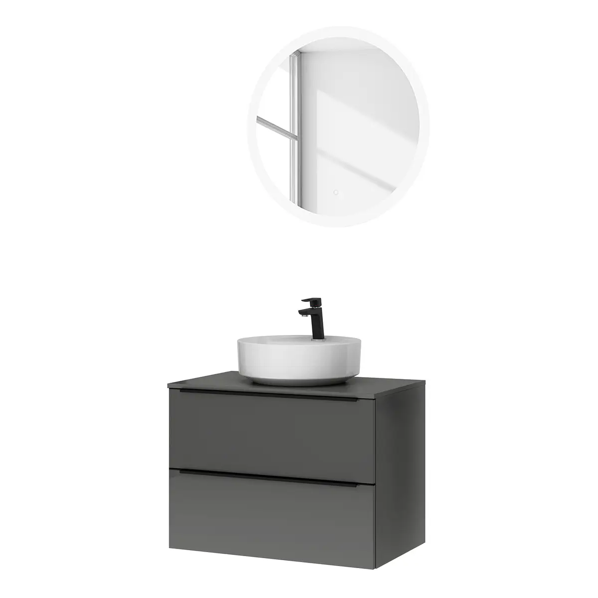 Badezimmerset MYBA LI 2-teilig 80cm Grau/Hochglanz Grau | Grau