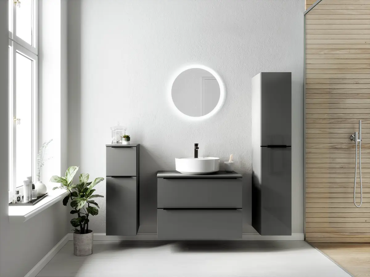 Badezimmerset MYBA LI 2-teilig 80cm Grau/Hochglanz Grau | Grau