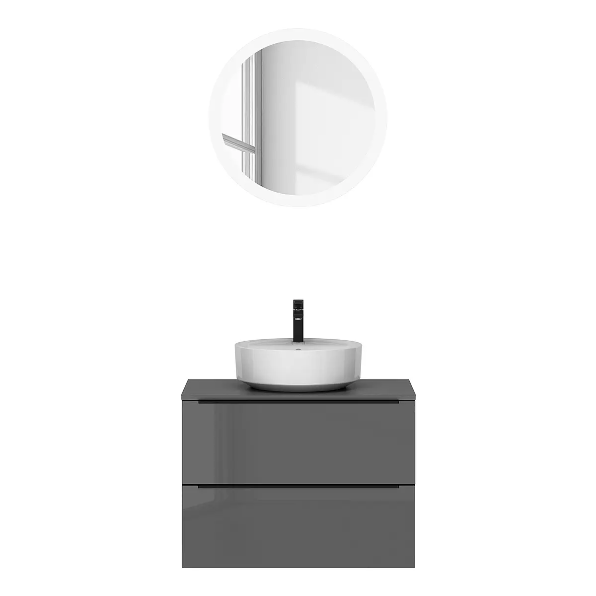 Badezimmerset MYBA LI 2-teilig 80cm Grau/Hochglanz Grau | Grau