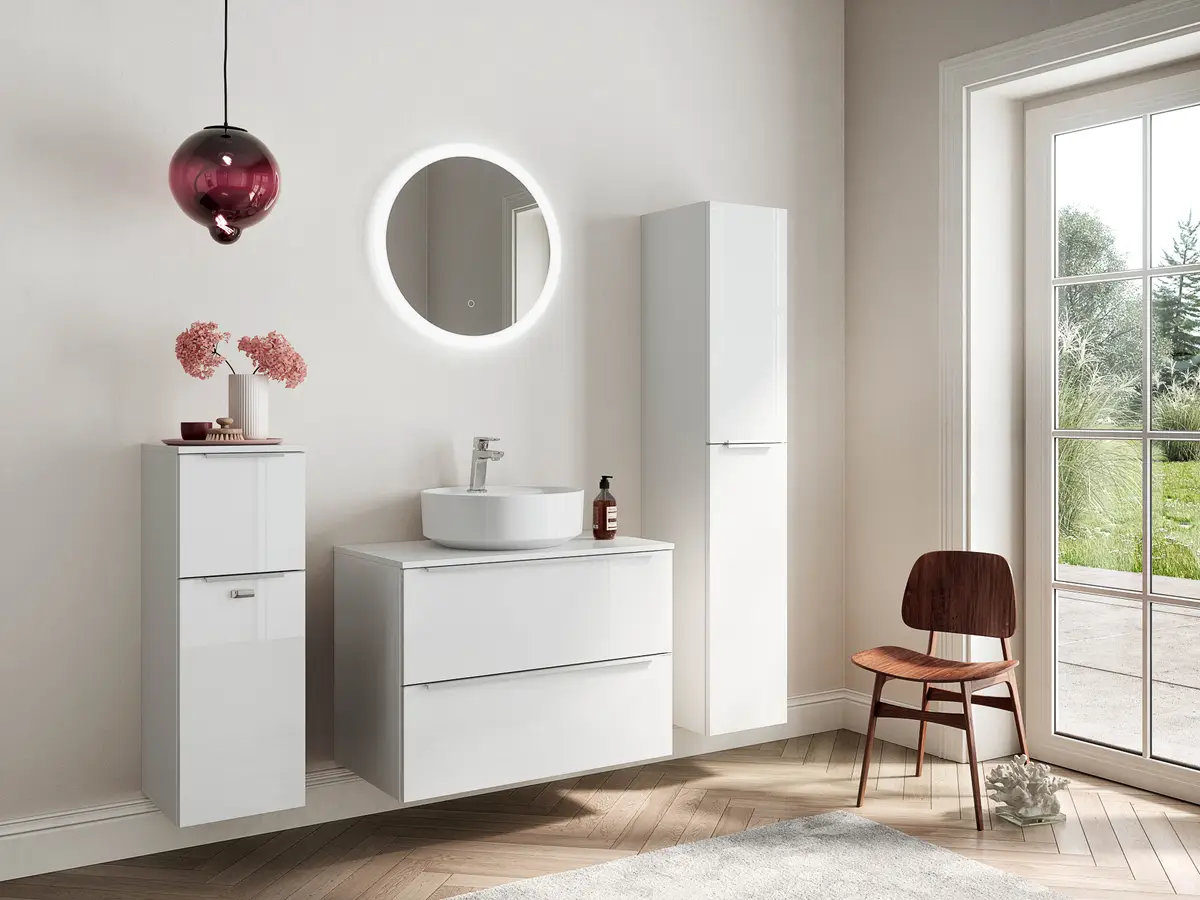Badezimmerset MYBA L 2-teilig 80cm Weiß/Hochglanz Weiß | Weiß