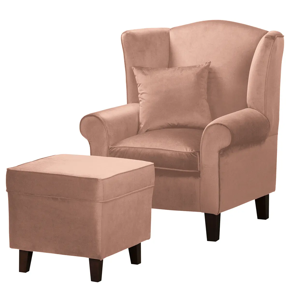 Ohrensessel Pink Samt Vaia mit Hocker | Rosa