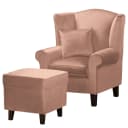 Ohrensessel Pink Samt Vaia mit Hocker | Rosa