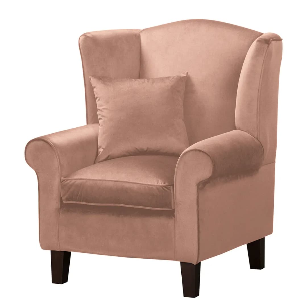 Ohrensessel Pink Samt Vaia mit Hocker | Rosa
