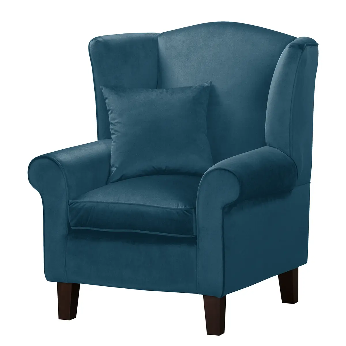 Ohrensessel Blau Samt Vaia mit Hocker | Blau