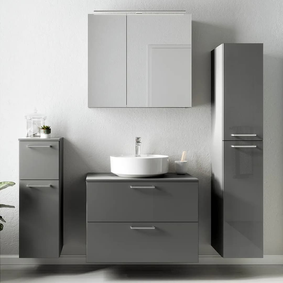 Badezimmerset MYBA LX 4-teilig 140cm Grau/Hochglanz Grau | Grau