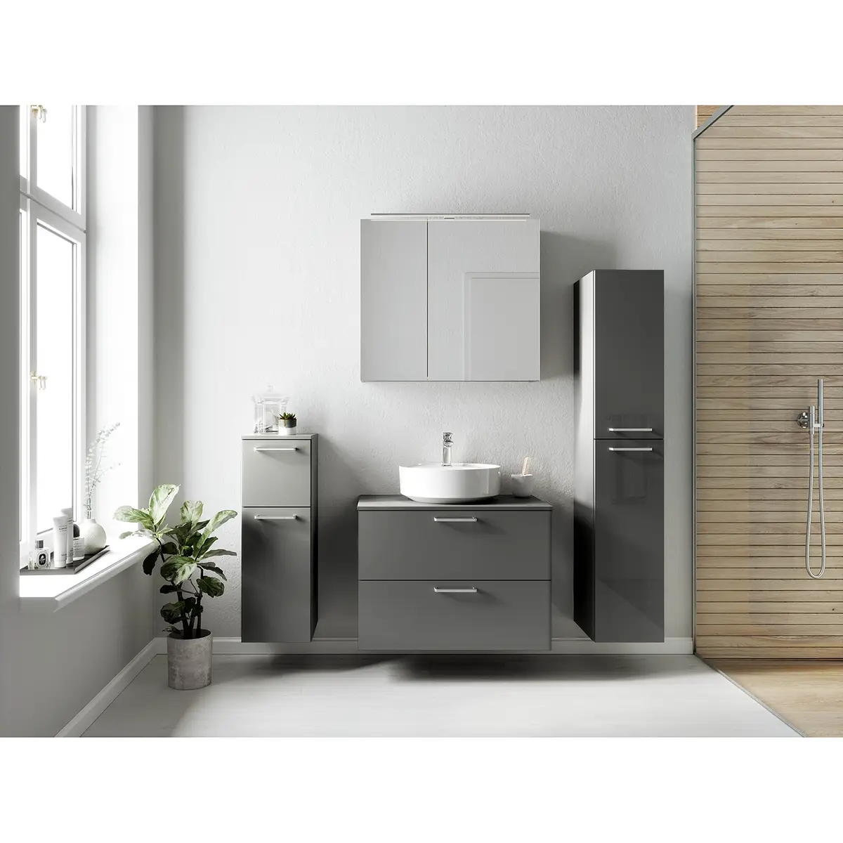 Badezimmerset MYBA LX 4-teilig 140cm Grau/Hochglanz Grau | Grau