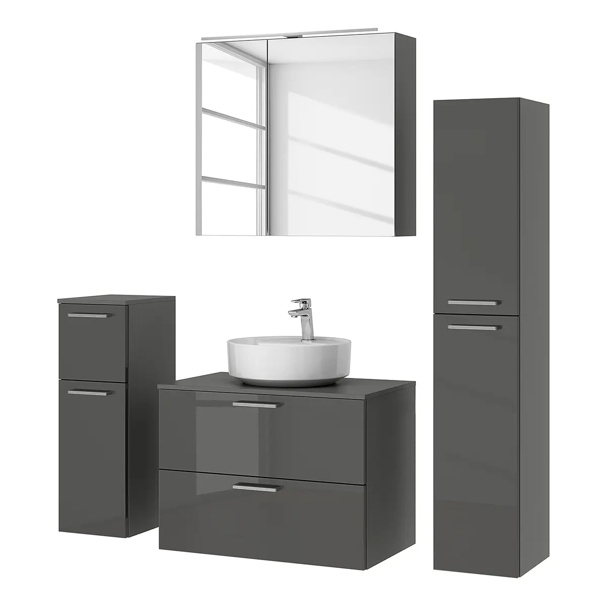 Badezimmerset MYBA LX 4-teilig 140cm Grau/Hochglanz Grau | Grau