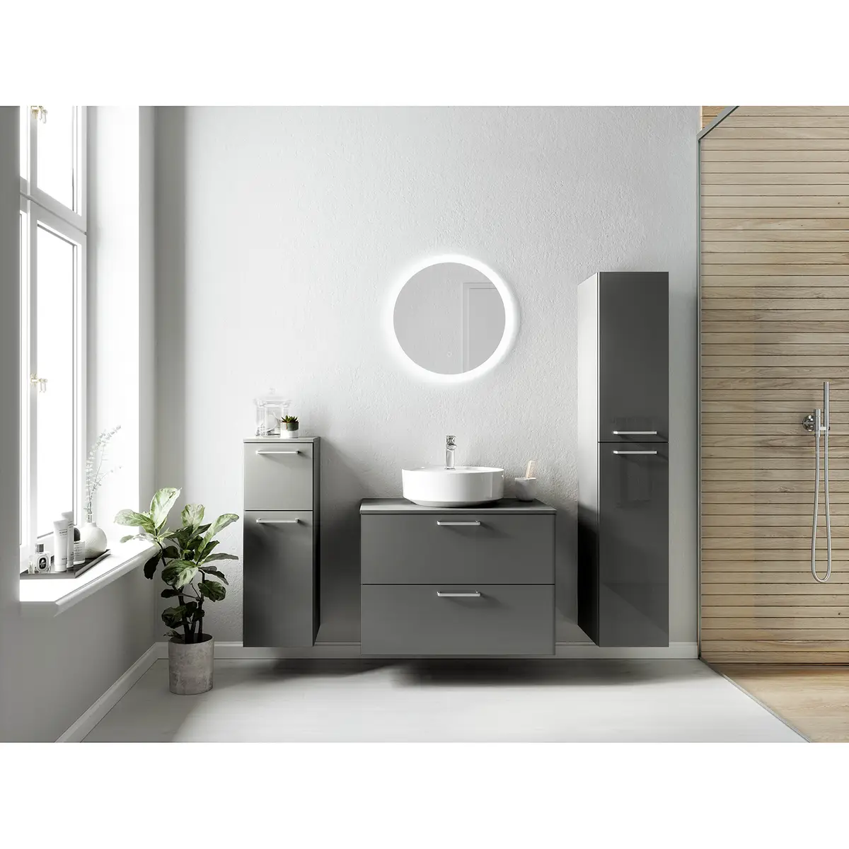 Badezimmerset MYBA LXXII 4-teilig 140cm Grau/Hochglanz Grau
