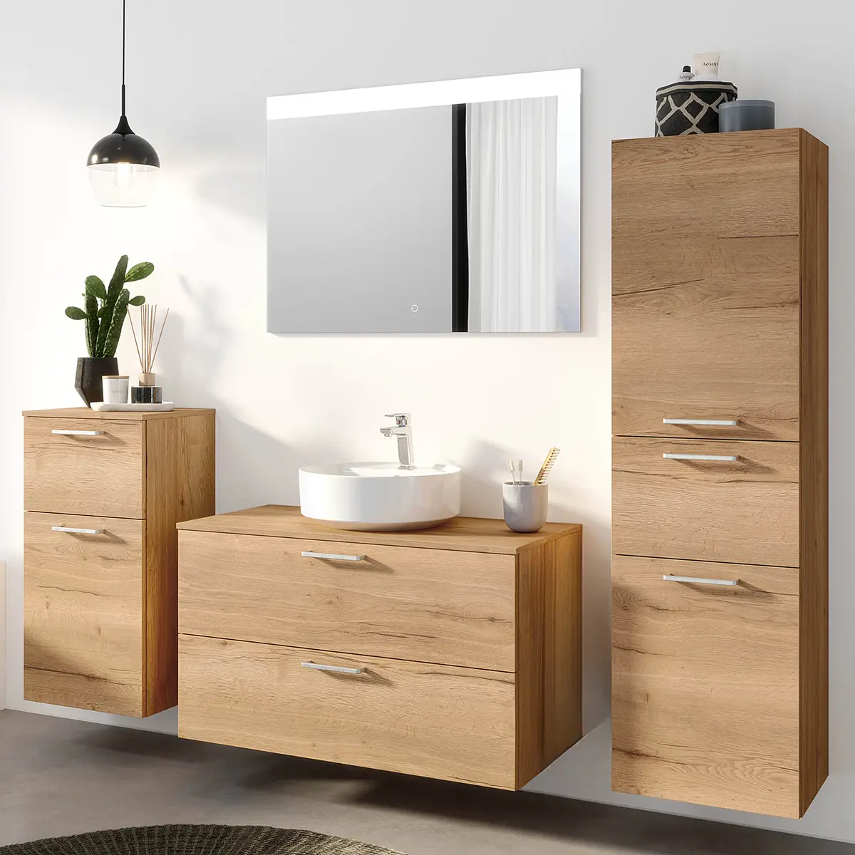 Badezimmerset MYBA LVIII 4-teilig 190cm Braun/Eiche Dekor