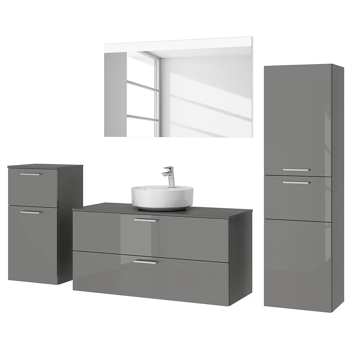 Badezimmerset MYBA LVIII 4-teilig 210cm Grau/Hochglanz Grau | Grau
