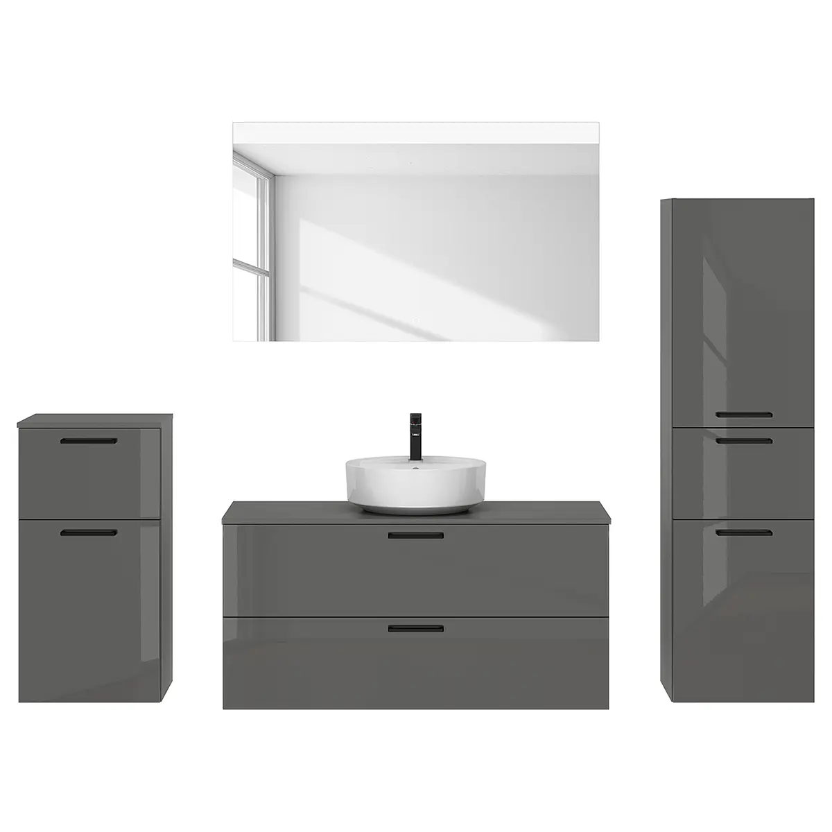 Badezimmerset MYBA LIX 4-teilig 210cm Grau/Hochglanz Grau | Grau