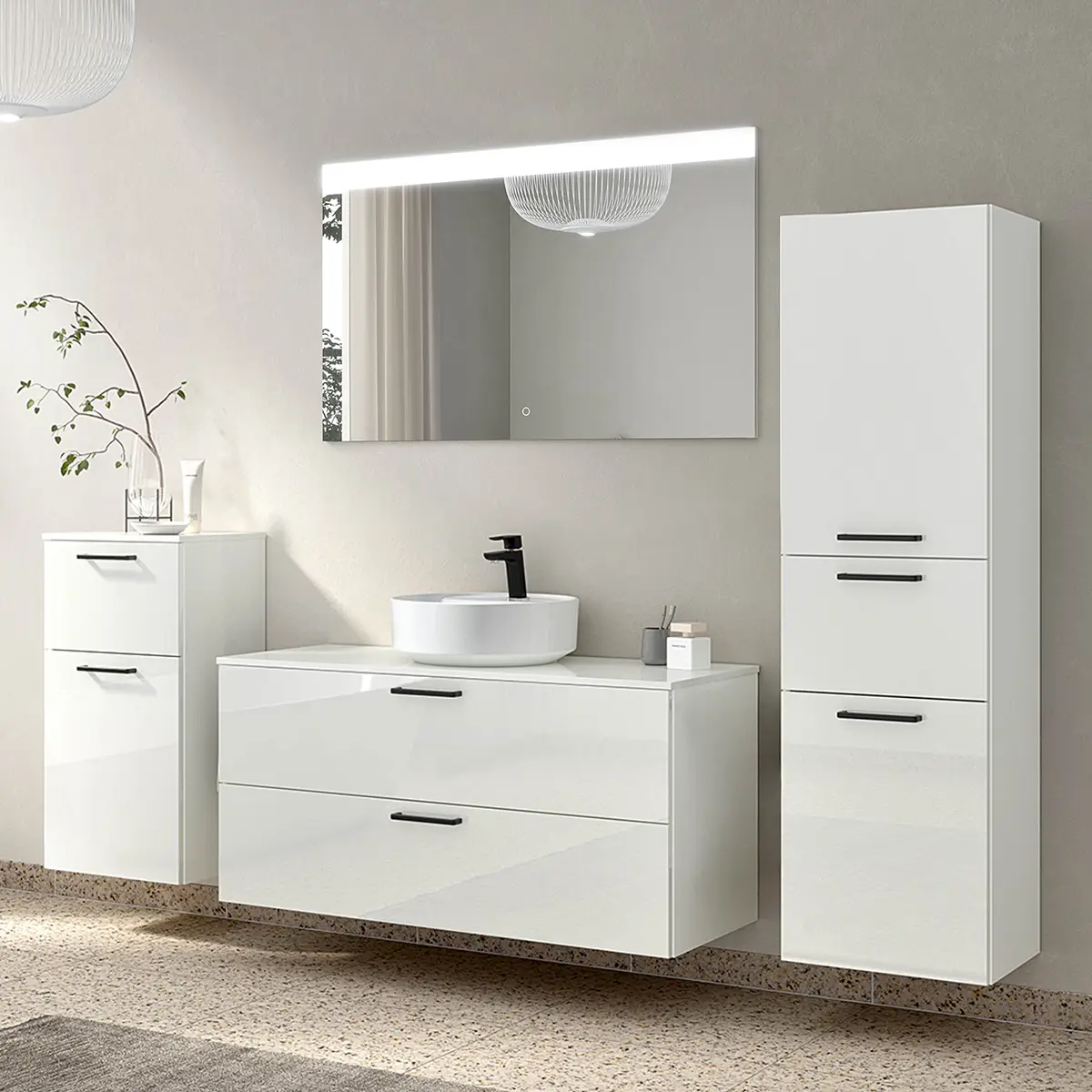 Badezimmerset MYBA LIX 4-teilig 210cm Weiß/Hochglanz Weiß | Weiß