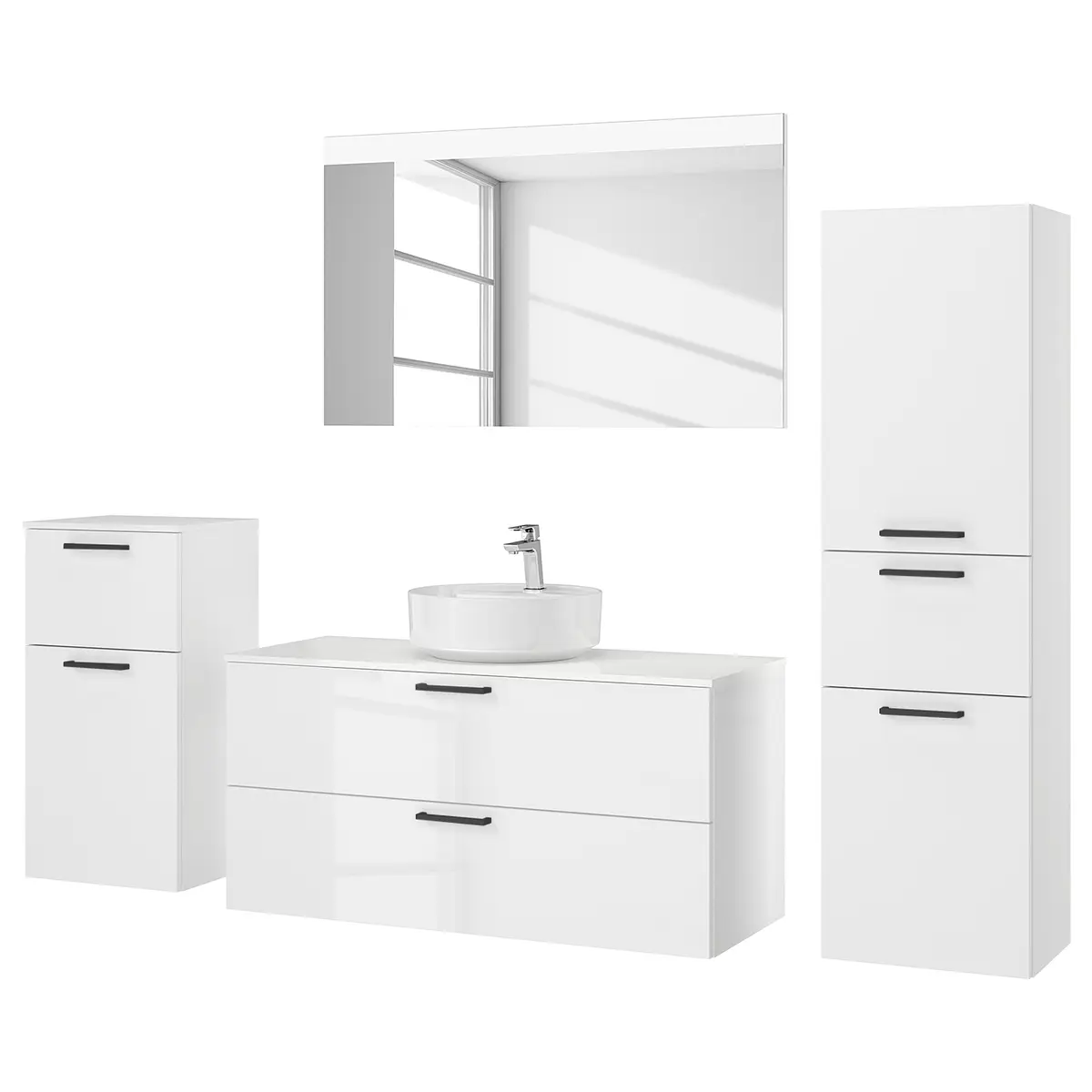 Badezimmerset MYBA LIX 4-teilig 210cm Weiß/Hochglanz Weiß | Weiß
