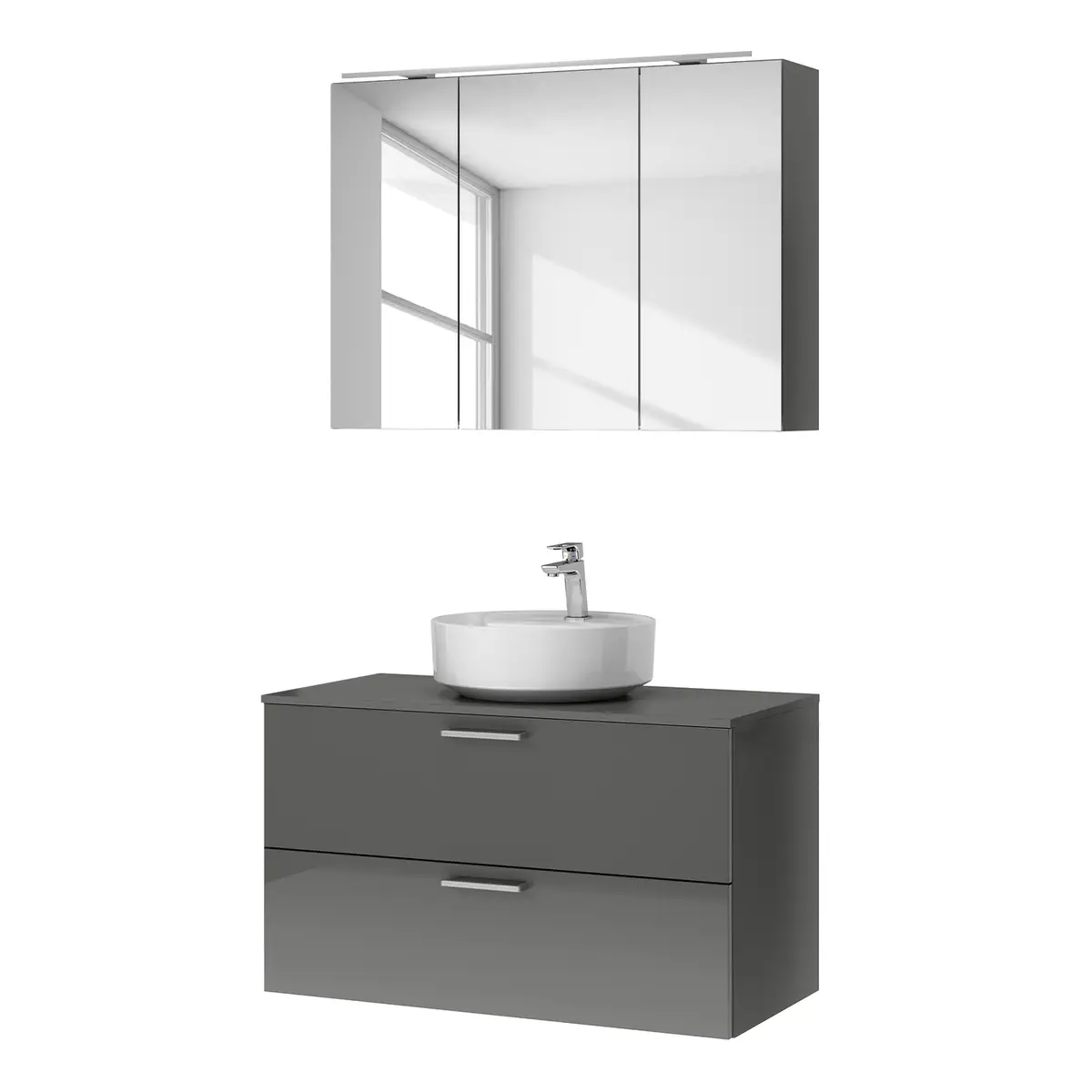 Badezimmerset MYBA LVI 2-teilig 100cm Grau/Hochglanz Grau | Grau