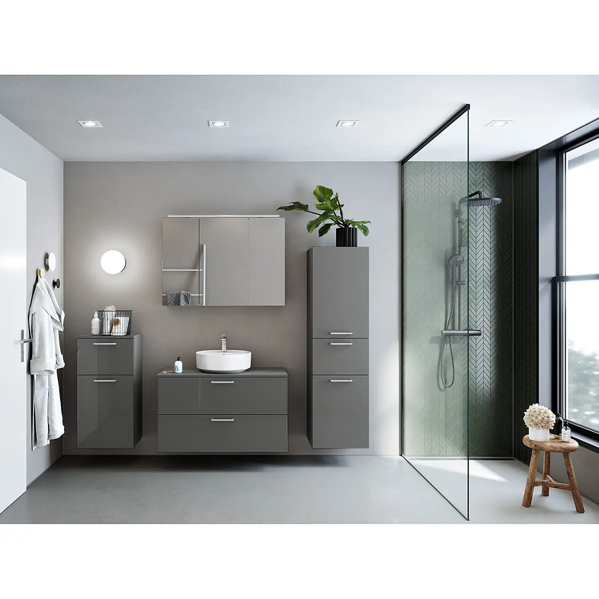 Badezimmerset MYBA LVI 2-teilig 100cm Grau/Hochglanz Grau | Grau
