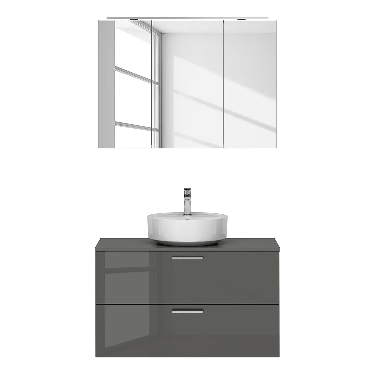 Badezimmerset MYBA LVI 2-teilig 100cm Grau/Hochglanz Grau | Grau