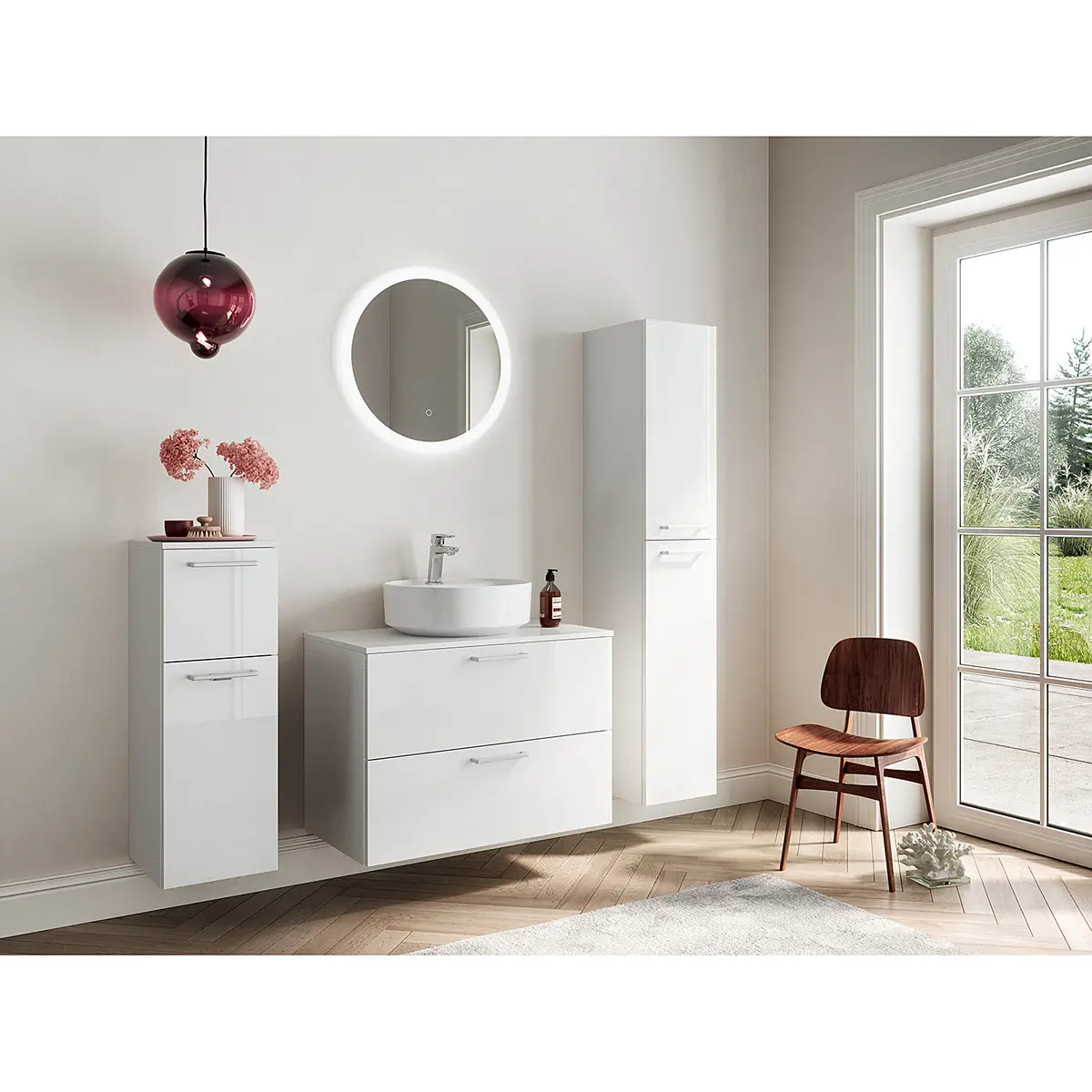 Badezimmerset MYBA LXX 2-teilig 80cm Weiß/Hochglanz Weiß | Weiß