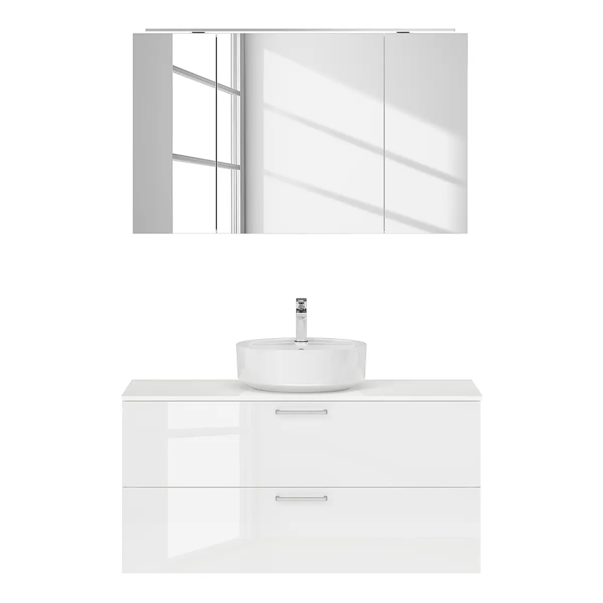 Badezimmerset MYBA LVI 2-teilig 120cm Weiß/Hochglanz Weiß