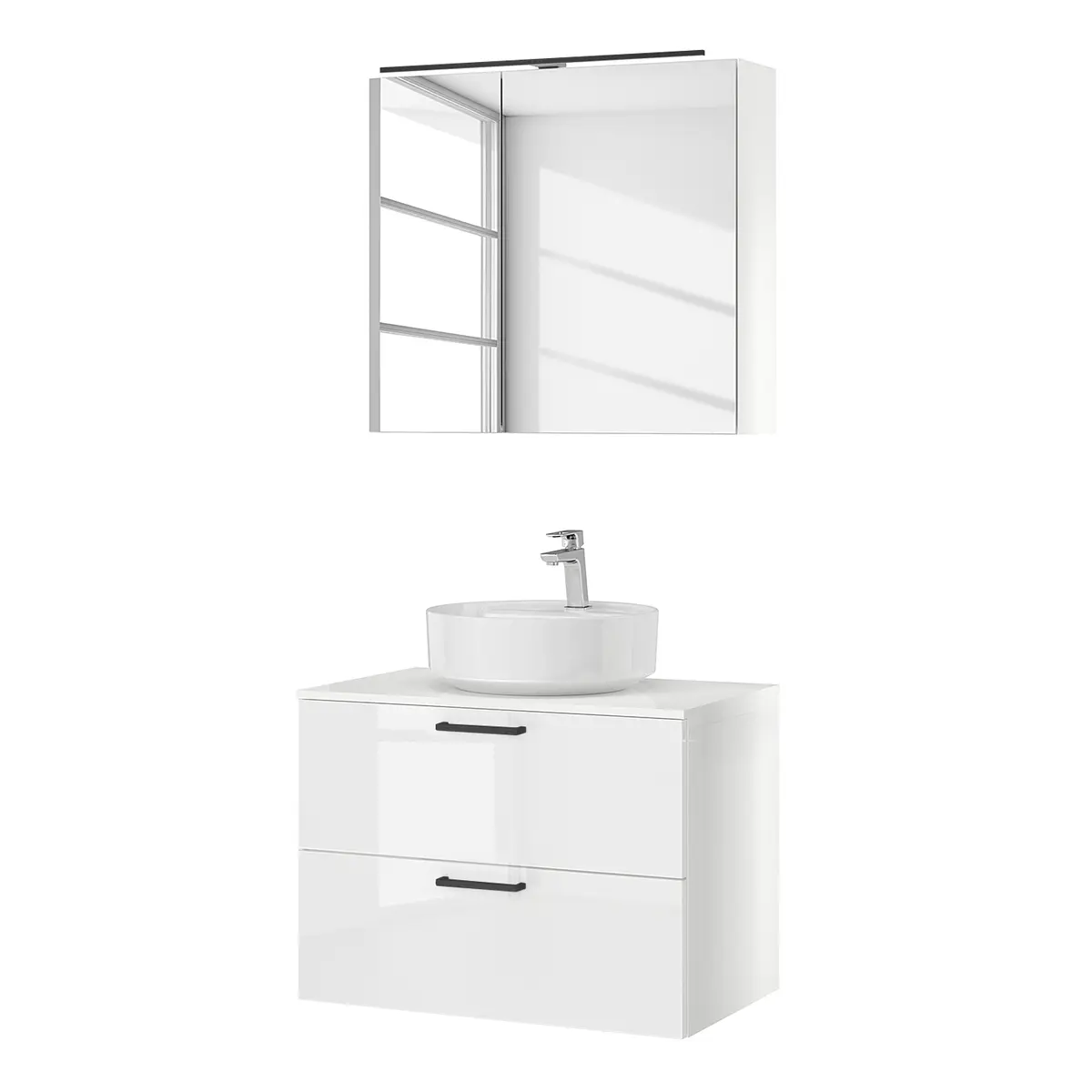 Badezimmerset MYBA LVII 2-teilig 80cm Weiß/Hochglanz Weiß | Weiß